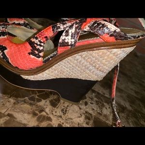 Bebe Wedges-Faux Snake skin-NEVER WORN
